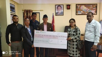 Cheque handover to Chief Minister of Bagmati Province for COVID 19 Relief fund.
